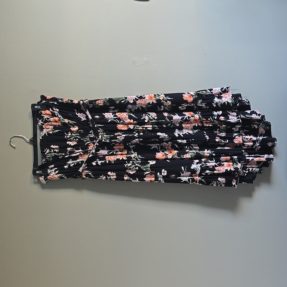 Maurices black pink floral high low dress strapless or spaghetti strap